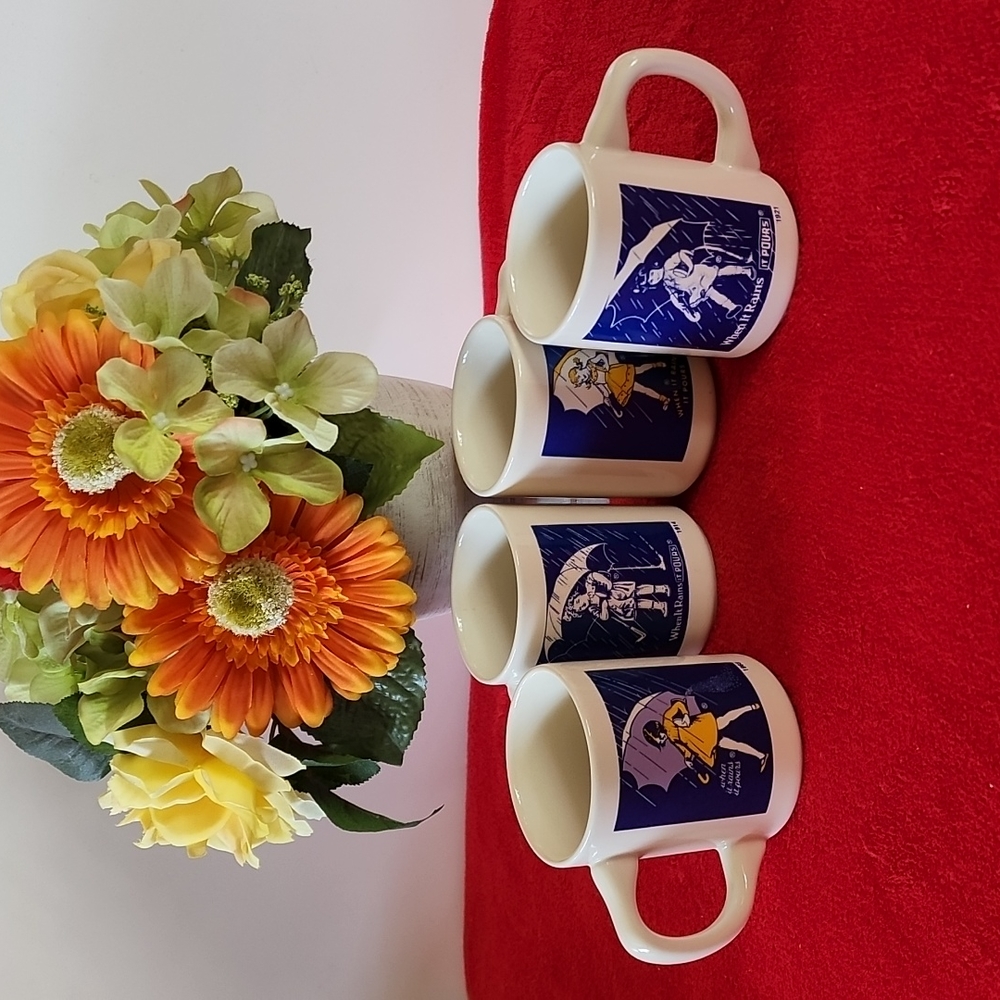 4 piece of Vintage Morton Salt Mugs. 1914, 1921, 1956 and 1968.